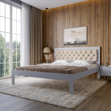 Односпальне дерев'яне ліжко Mebigrand Пекін П3 Світло-сірий (RAL 7040)/Аляска 23 (Бежевий) 80х190 см (MBG-18080)