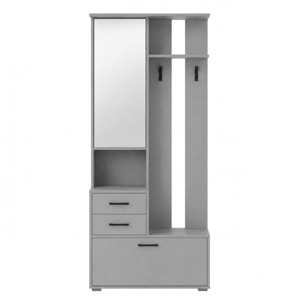 Вешалка с тумбой для обуви и зеркалом LION Тиволи 80х37,5х200 см Серая Мышь (LION-045649)