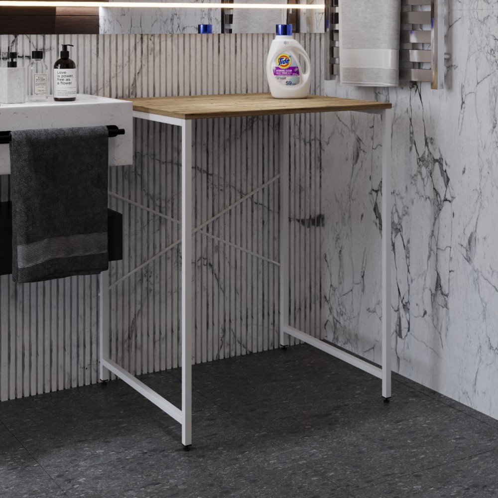 Стелаж-полиця Бафрум 401 Ferrum-decor для пральної машини 90x70,5x60,5 Білий метал ДСП Дуб Евок Прибережний 16 мм (FRD-107579)
