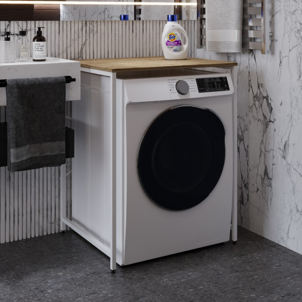 Стелаж-полиця Бафрум 401 Ferrum-decor для пральної машини 90x70,5x60,5 Білий метал ДСП Дуб Евок Прибережний 16 мм (FRD-107579)