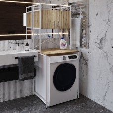Стелаж-полиця Бафрум 404 Ferrum-decor для пральної машини 178x70,5x60,5 Білий метал ДСП Дуб Евок Прибережний 16 мм (FRD-107609)