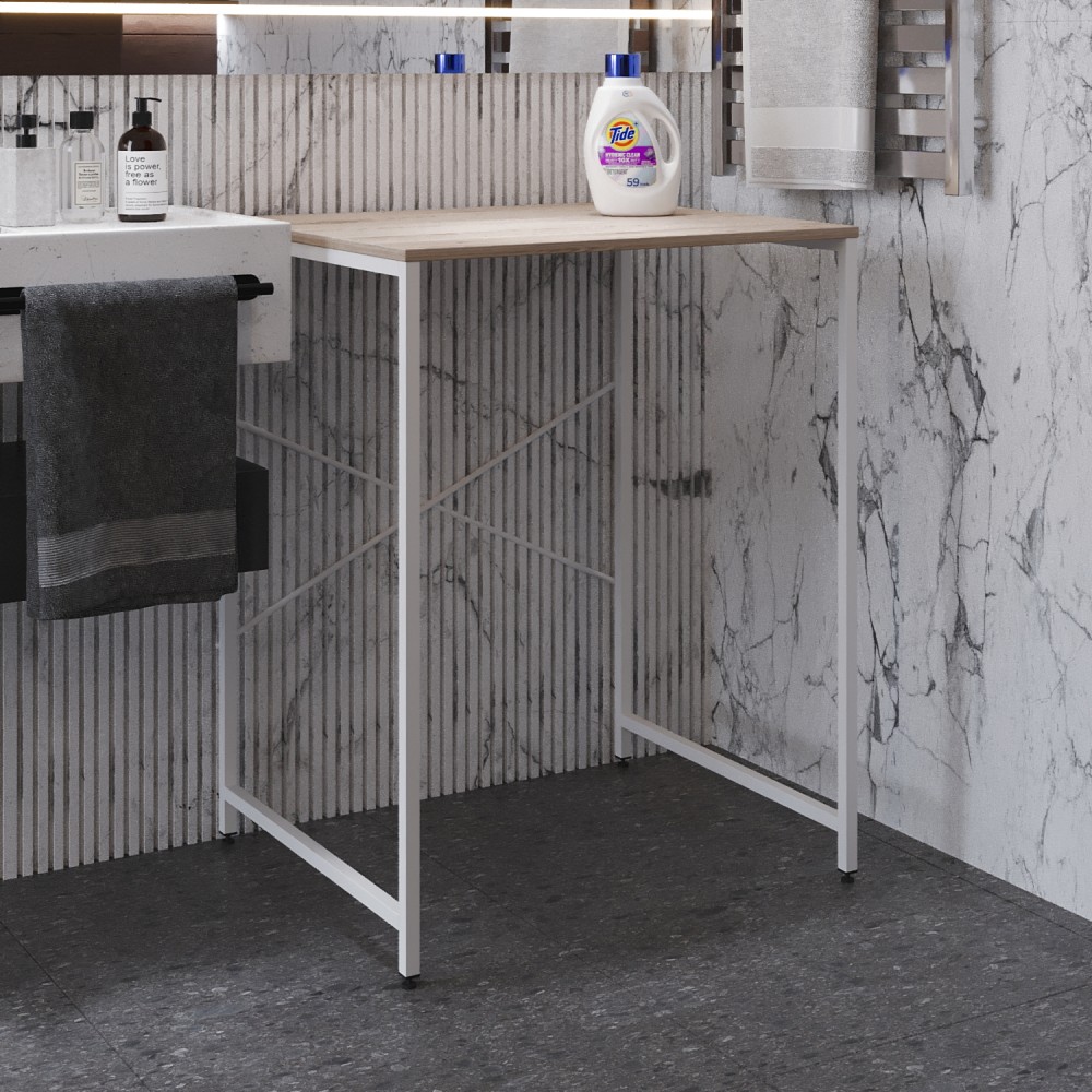 Стеллаж полка Бафрум 401 Ferrum-decor для стиральной машины 90x70,5x60,5 Белый металл ДСП Дуб Сан-Марино 16 мм (FRD-107359)