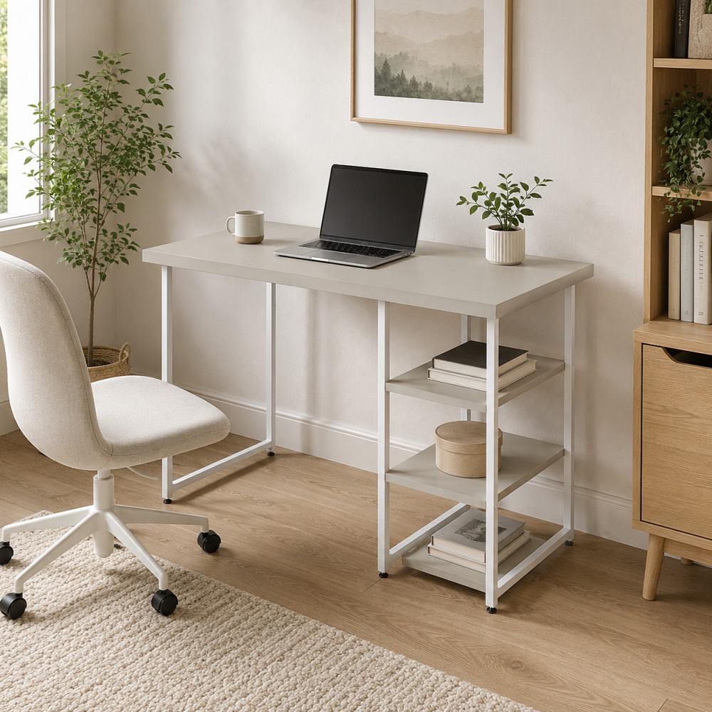 Стол письменный Кевин Ferrum-decor 75x100x70 Белый металл ДСП Кашемир 32 мм (FRD-108139)