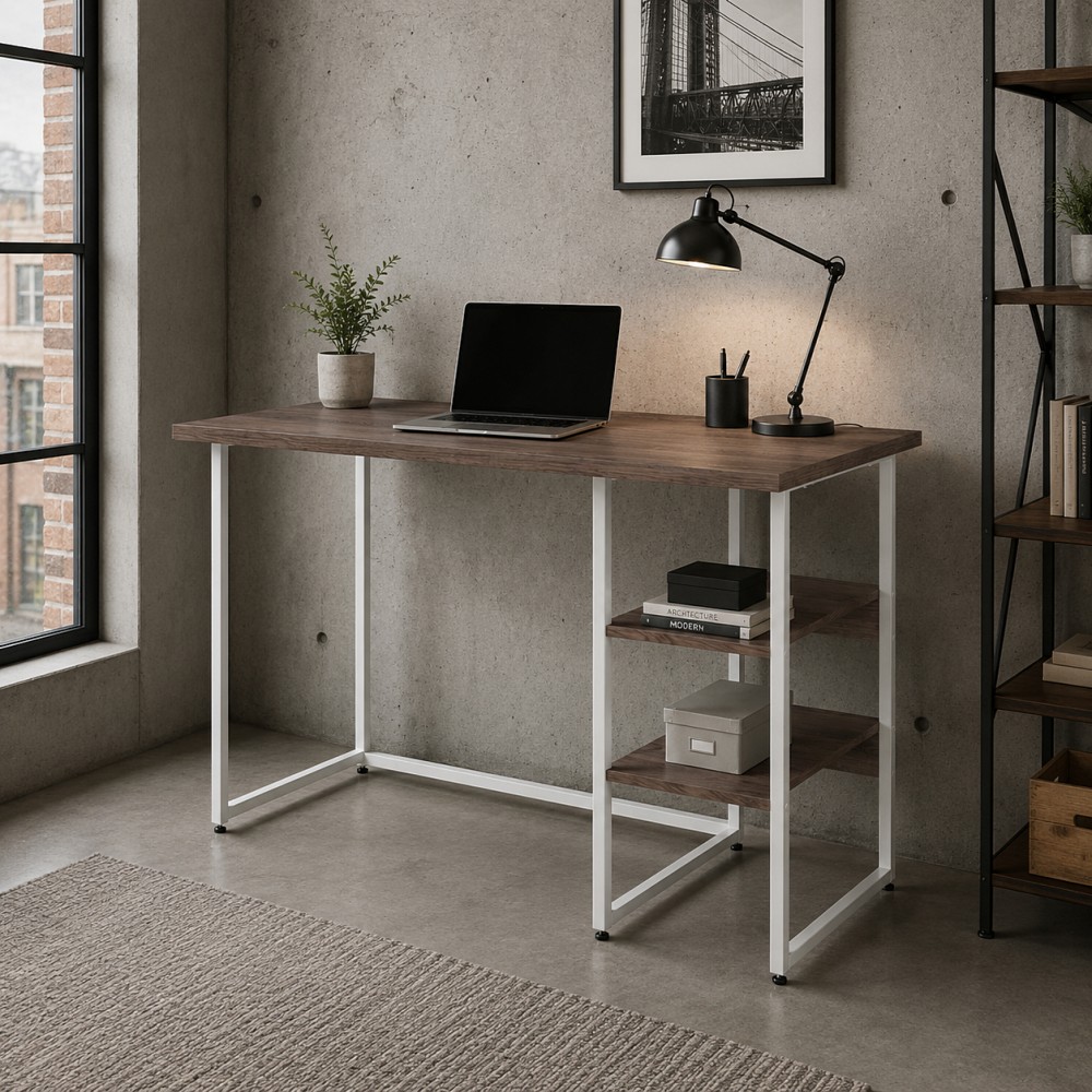 Стол письменный Кевин Ferrum-decor 75x120x60 Белый металл ДСП Дуб Кремона Канолло 32 мм (FRD-108019)