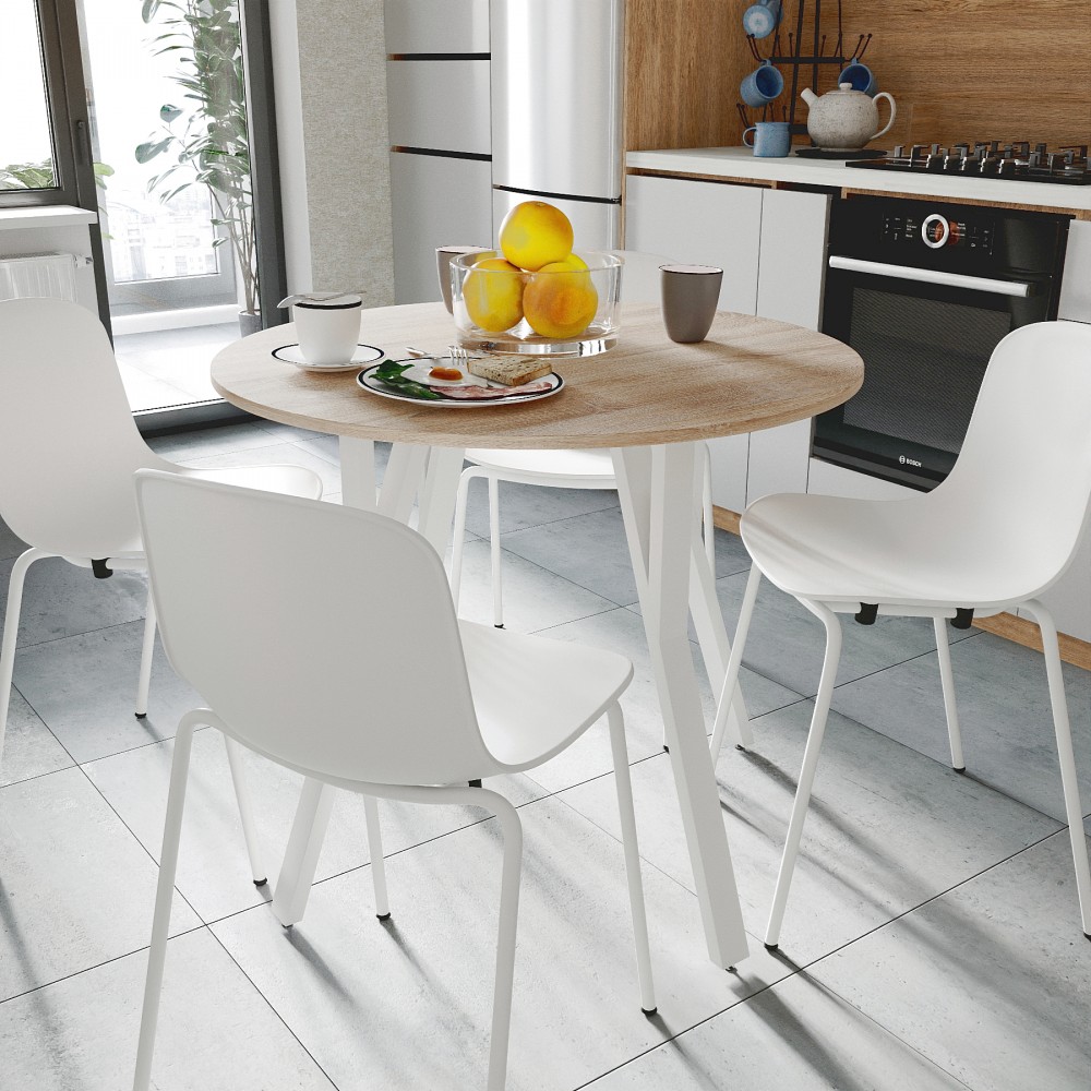 Круглий стіл MARSI 4 870-4 ніжки конусні Ferrum-decor 750x870x870 Білий метал ДСП Дуб Сонома 16 мм (FRD-107439)
