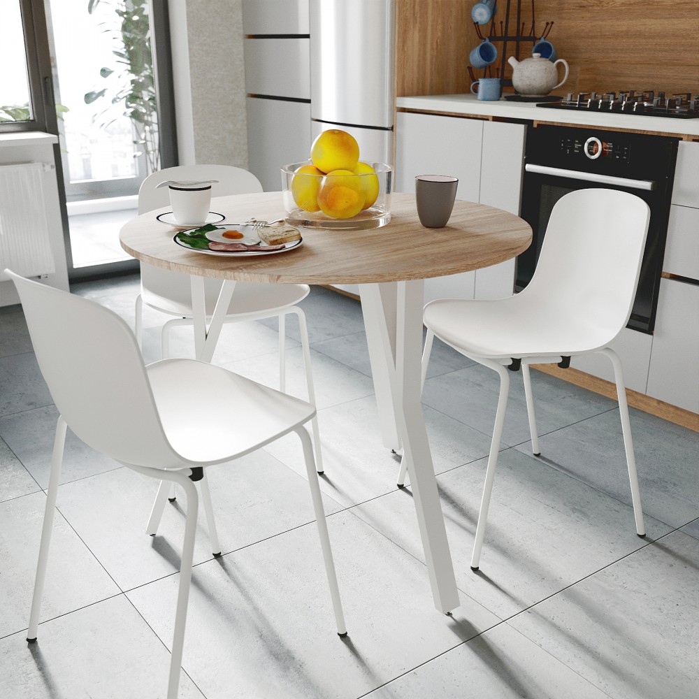 Круглий стіл MARSI 3 870-3 Ferrum-decor 750x870x870 Білий метал ДСП Дуб Сонома 16 мм (FRD-107429)