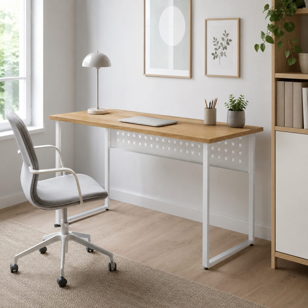Стол письменный Майк Ferrum-decor 75x100x60 Белый металл ДСП Дуб Евок Прибрежный 32 мм (FRD-108229)