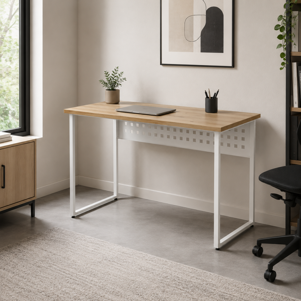 Стол письменный Майк Ferrum-decor 75x100x60 Белый металл ДСП Дуб Евок Прибрежный 32 мм (FRD-108229)