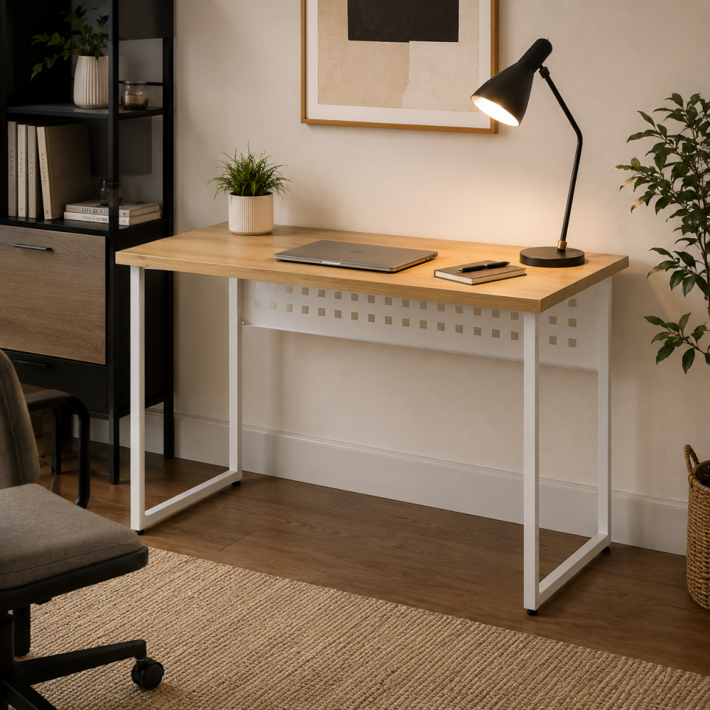 Стол письменный Майк Ferrum-decor 75x100x60 Белый металл ДСП Дуб Евок Прибрежный 32 мм (FRD-108229)