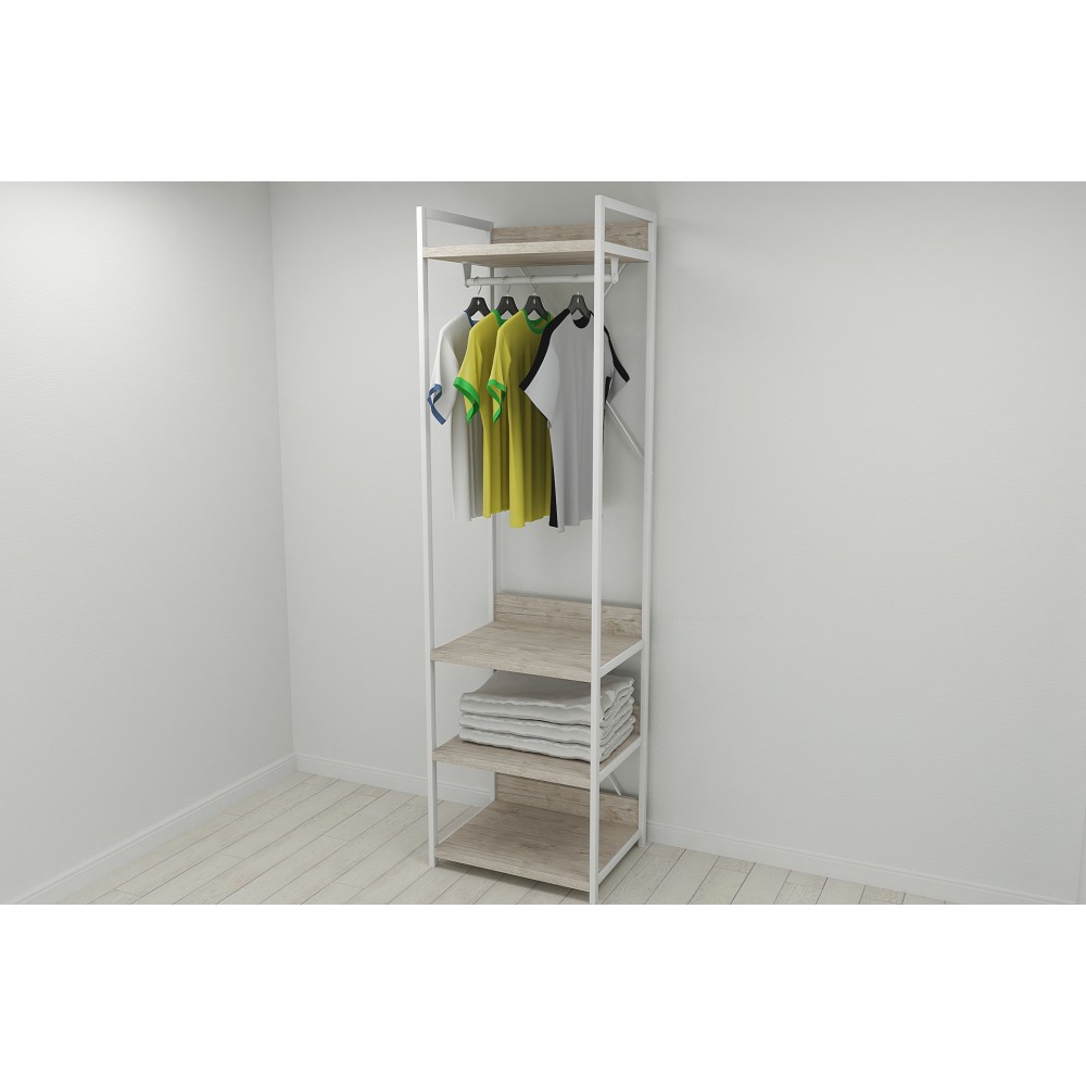 Шкаф Гардероб Уни секция 3 серии Конект Ferrum-decor 220x60x50см Белый металл ДСП Дуб Сан-Марино 32 мм (FRD-106889)