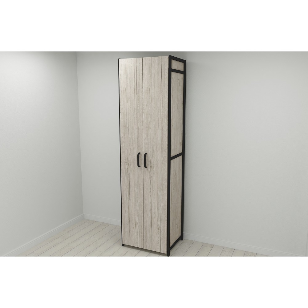 Шафа Гардероб Уні секція 6 серії Конект Ferrum-decor 220x60x50 см Чорний метал ДСП Дуб Сан-Марино 16 мм (FRD-106909)