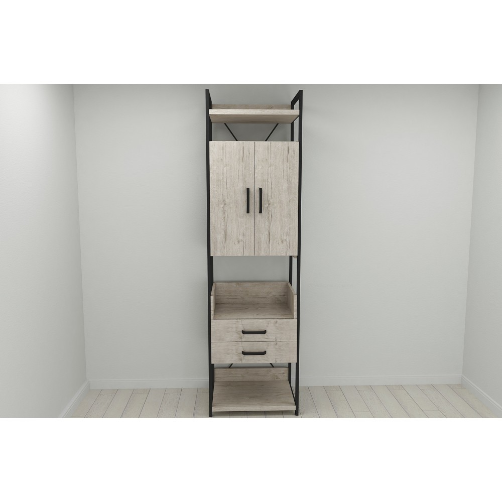 Шкаф Гардероб Уни секция 5 серии Конект Ferrum-decor 220x60x50см Черный металл ДСП Дуб Сан-Марино 32 мм (FRD-106879)