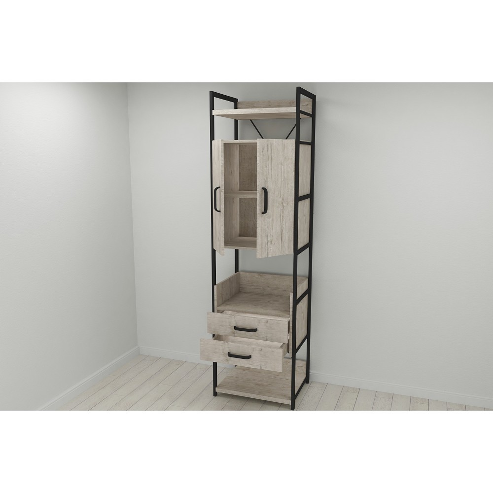 Шкаф Гардероб Уни секция 5 серии Конект Ferrum-decor 220x60x50см Черный металл ДСП Дуб Сан-Марино 32 мм (FRD-106879)