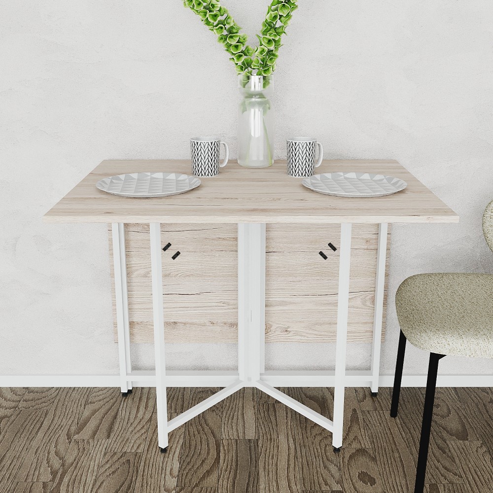 Стол раскладной трансформер книжка Морис 3 Ferrum-decor 75x130x90 Белый металл ДСП Дуб Сан-Марино 16 мм (FRD-107419)