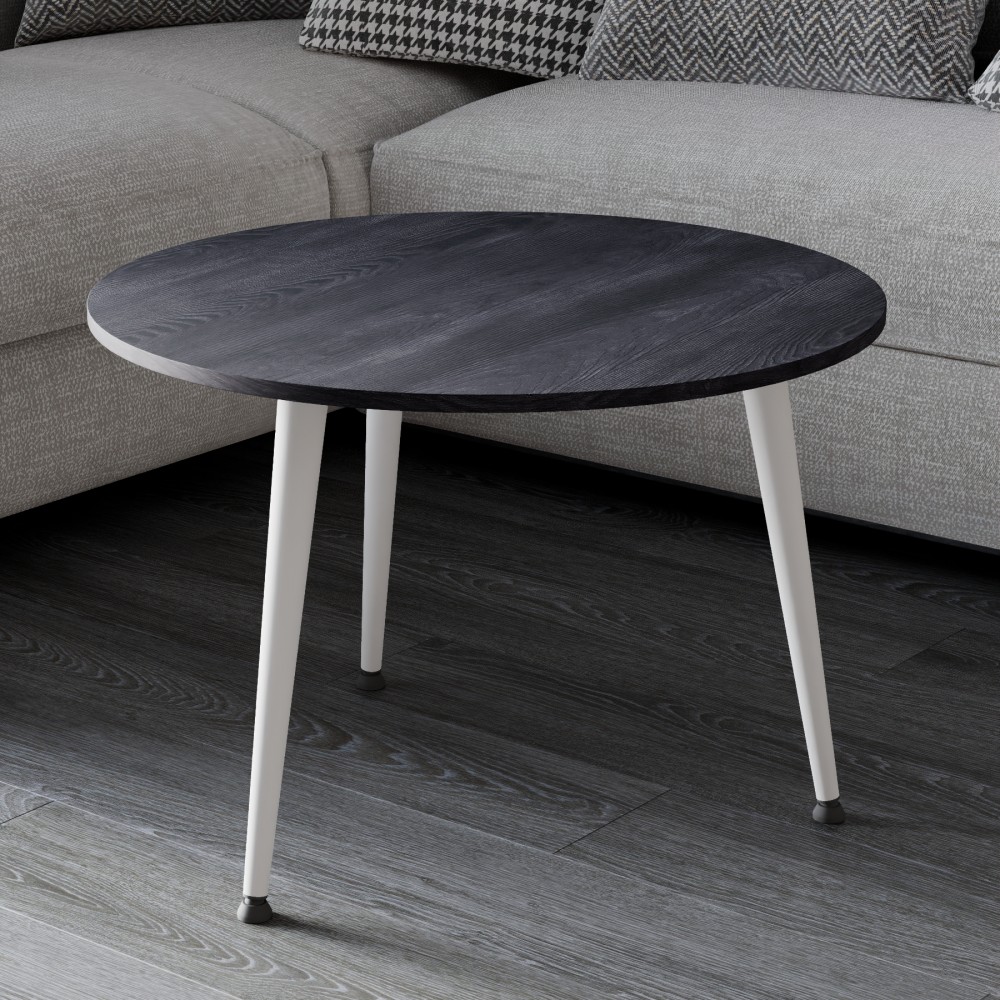 Журнальний круглий стіл OPTIMA 1 ніжки конусні Ferrum-decor 450x670x670 Білий метал ДСП Каштан Арвадонна 16 мм (FRD-107539)