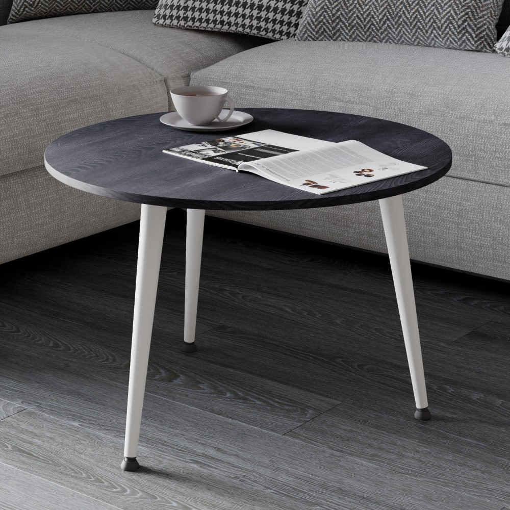 Журнальний круглий стіл OPTIMA 1 ніжки конусні Ferrum-decor 450x670x670 Білий метал ДСП Каштан Арвадонна 16 мм (FRD-107539)