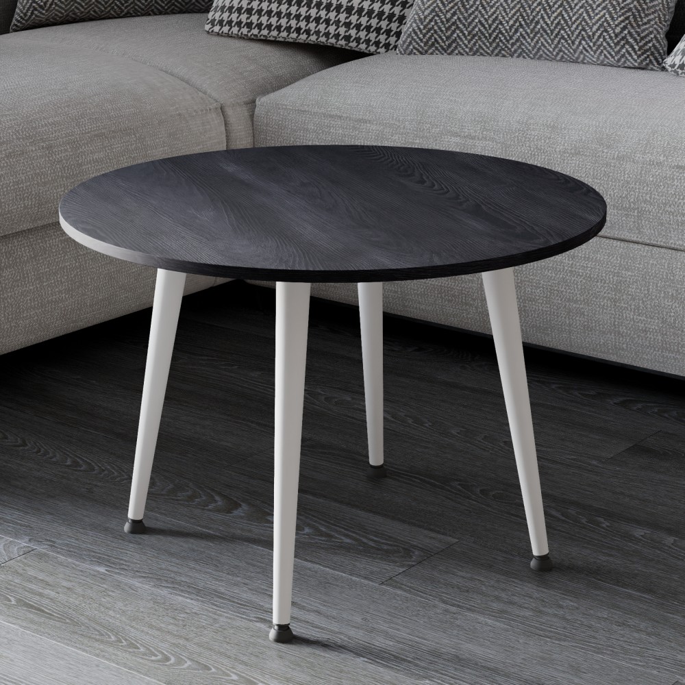 Журнальний круглий стіл OPTIMA 2 ніжки конусні Ferrum-decor 450x670x670 Білий метал ДСП Каштан Арвадонна 16 мм (FRD-107549)