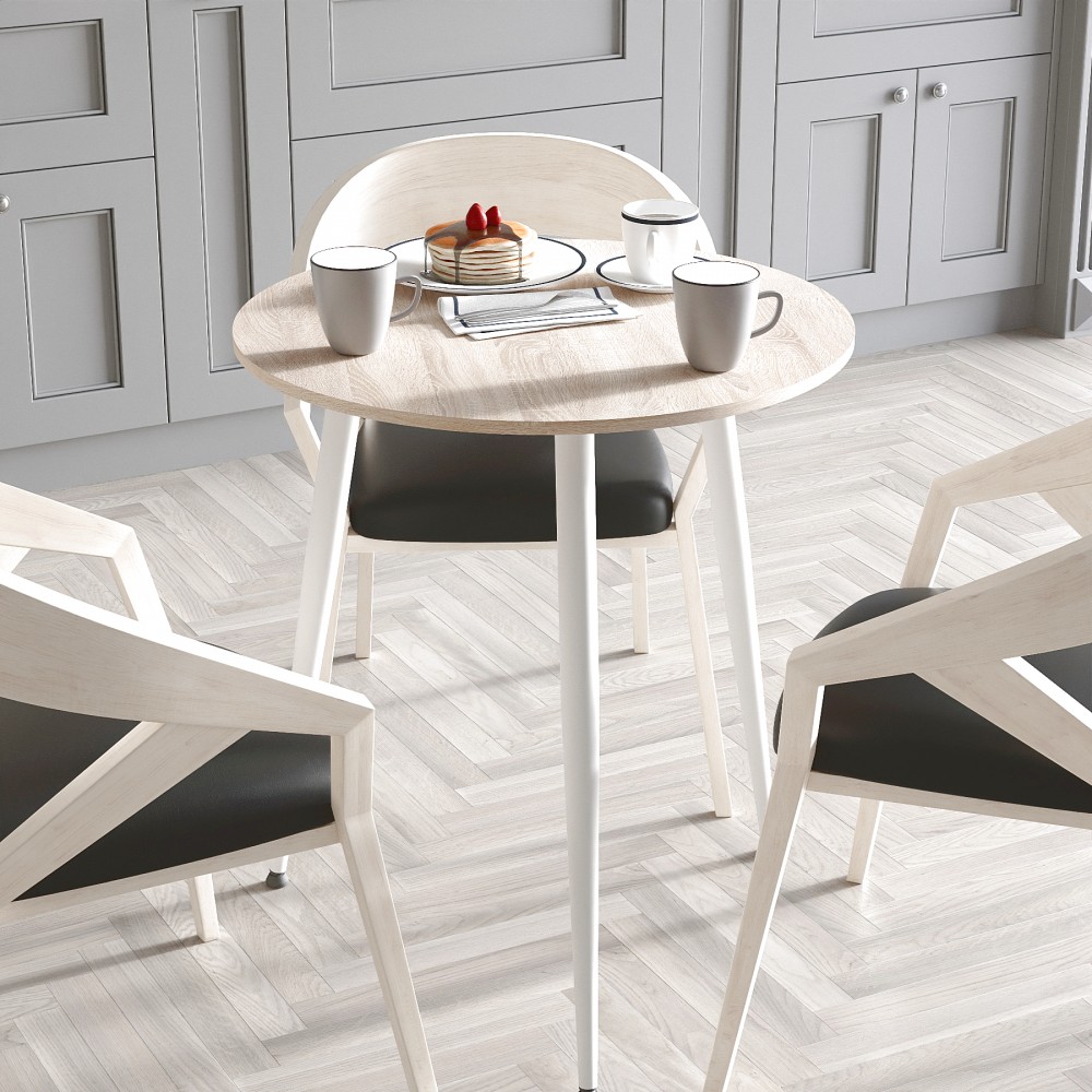 Круглий стіл OPTIMA 3 ніжки конусні Ferrum-decor 750x670x670 Білий метал ДСП Дуб Сонома 16 мм (FRD-107449)
