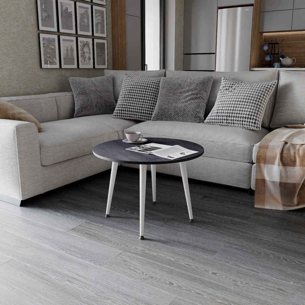 Журнальний круглий стіл OPTIMA 2 ніжки конусні Ferrum-decor 450x670x670 Білий метал ДСП Каштан Арвадонна 16 мм (FRD-107549)