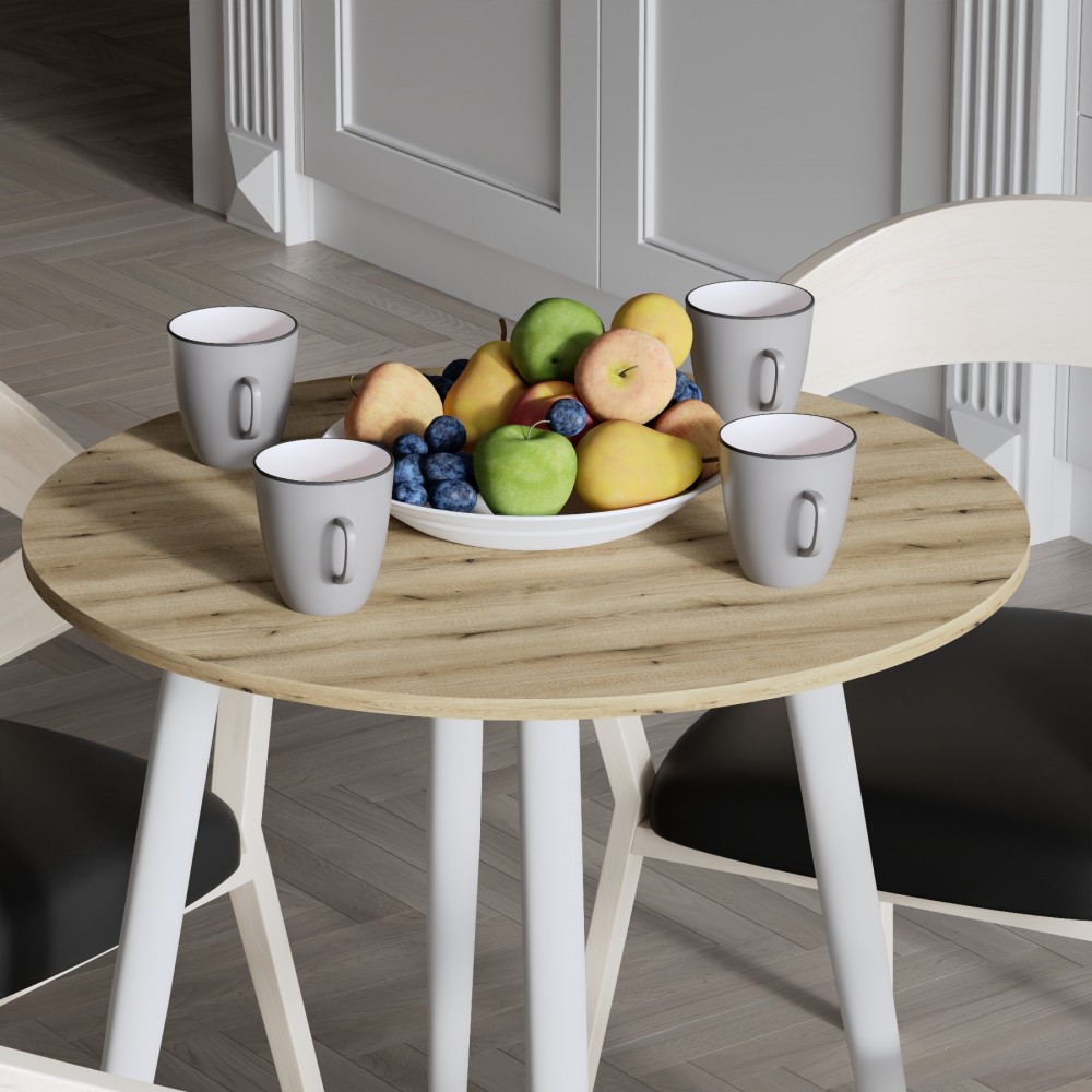 Стол круглый OPTIMA 4 ноги на конус Ferrum-decor 750x670x670 Белый металл ДСП Дуб Евок Прибрежный 16 мм (FRD-107569)