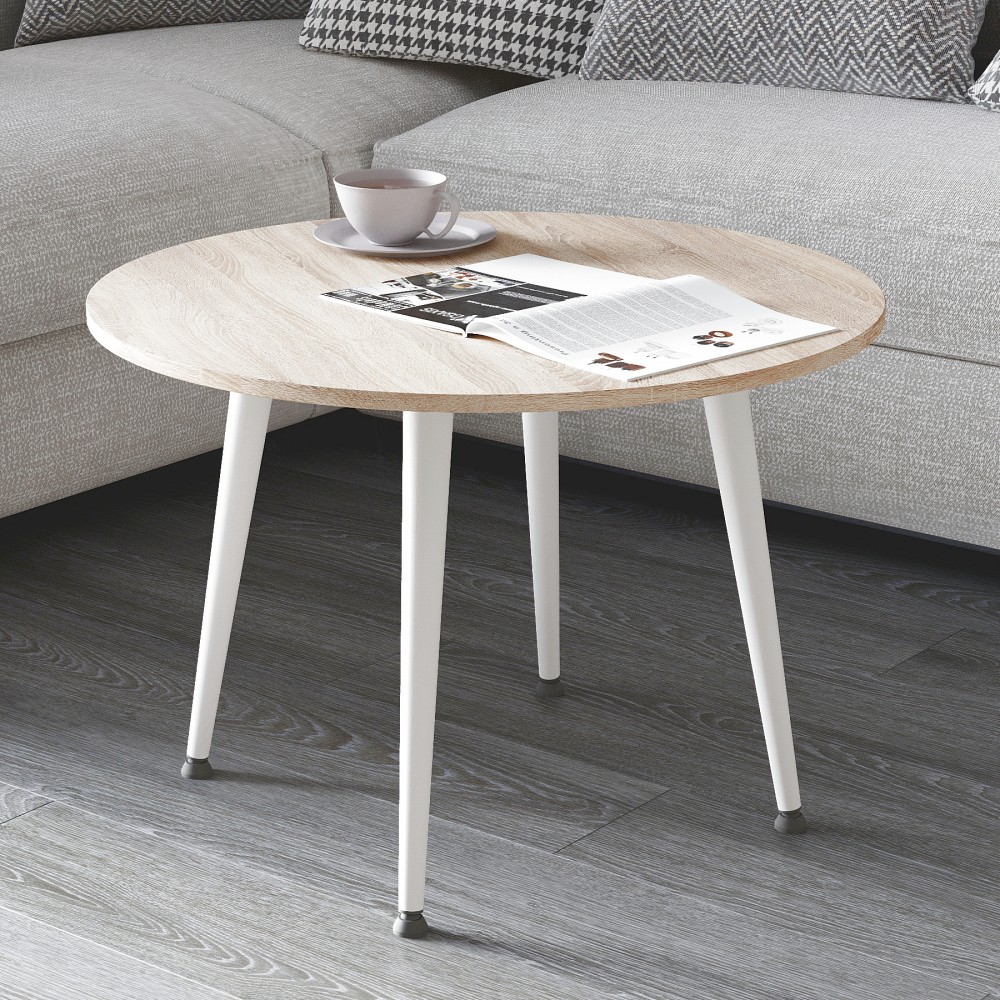 Стол журнальный круглый OPTIMA 2 ноги на конус Ferrum-decor 450x670x670 Белый металл ДСП Дуб Сонома 16 мм (FRD-107479)