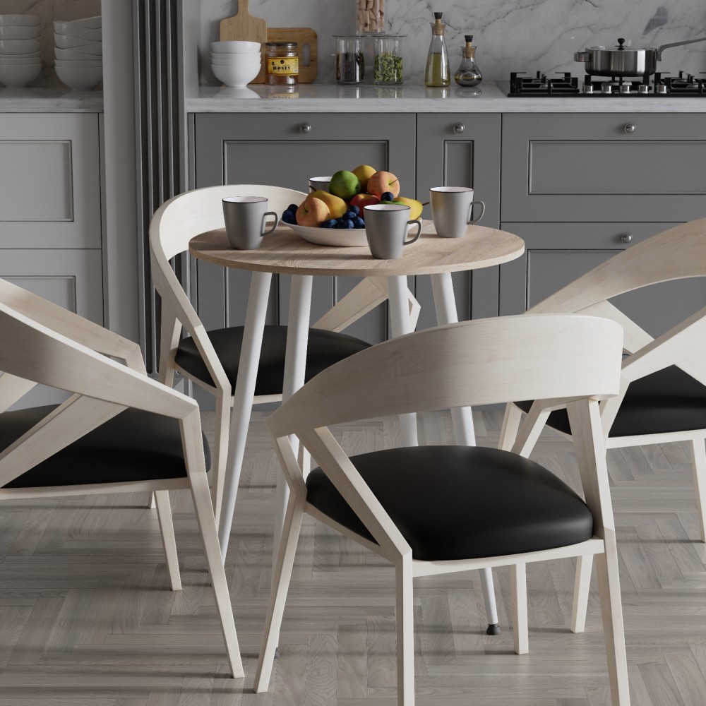 Круглий стіл OPTIMA 4 ніжки конусні Ferrum-decor 750x670x670 Білий метал ДСП Дуб Сонома 16 мм (FRD-107459)