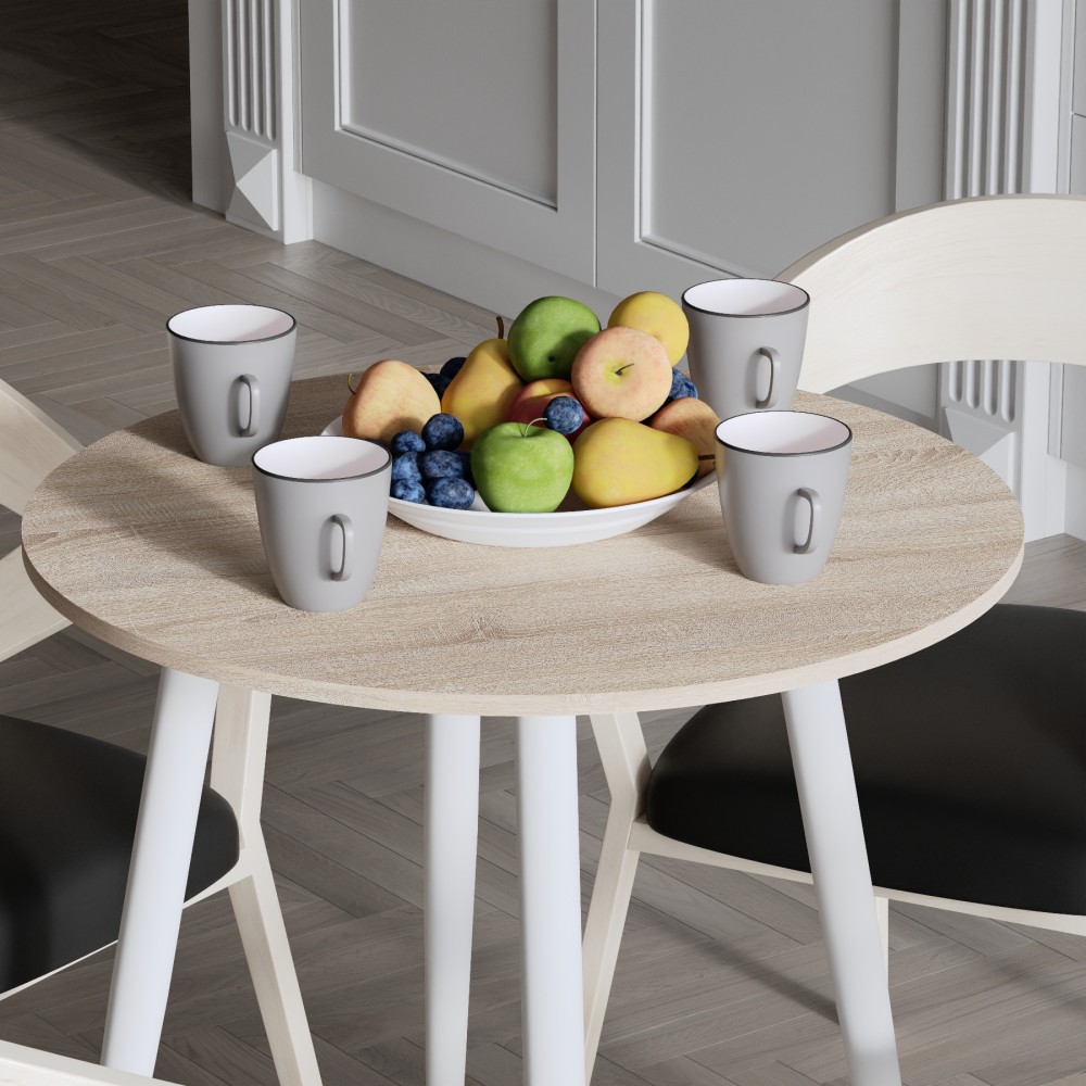 Круглий стіл OPTIMA 4 ніжки конусні Ferrum-decor 750x670x670 Білий метал ДСП Дуб Сонома 16 мм (FRD-107459)