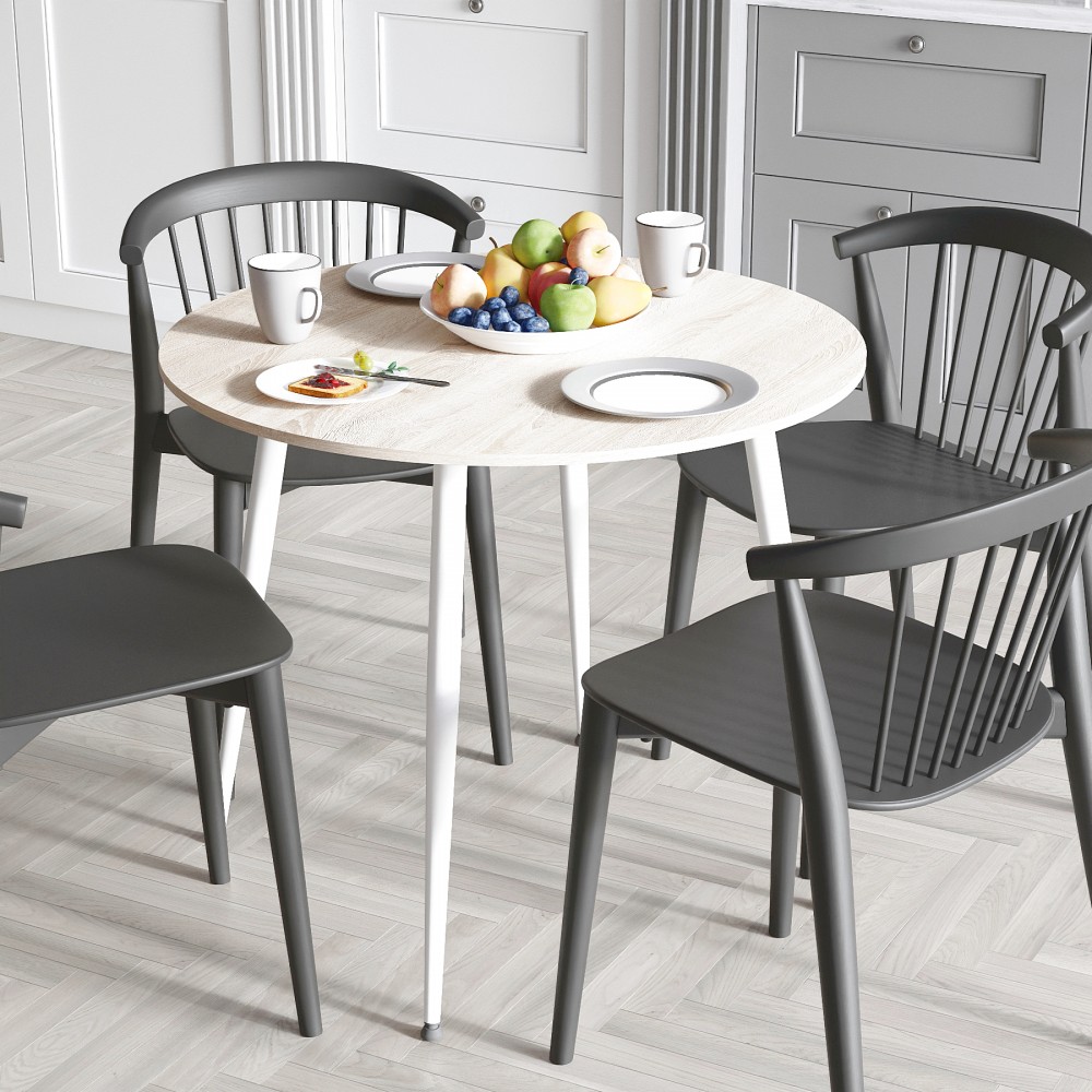 Круглий стіл OPTIMA 5 ніжки конусні Ferrum-decor 750x900x900 Білий метал ДСП Дуб Сонома 16 мм (FRD-107489)
