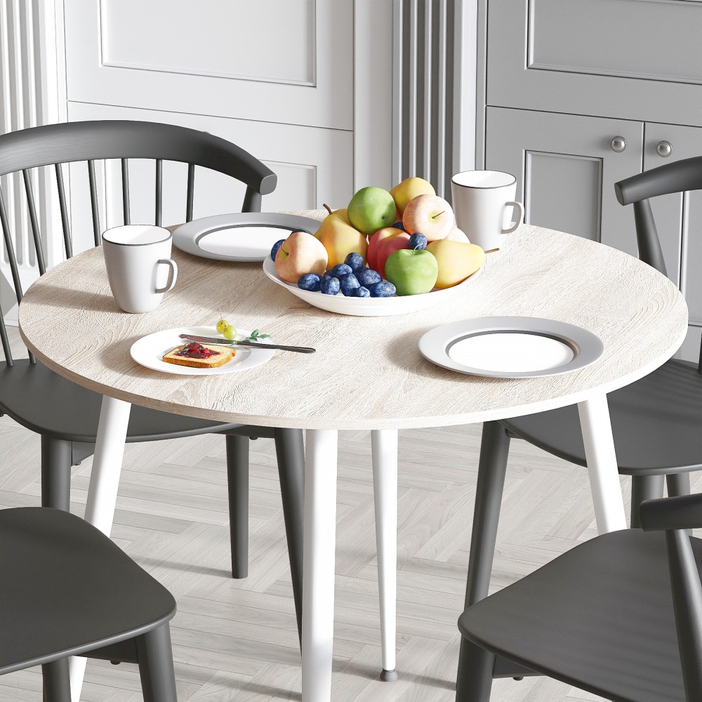 Круглий стіл OPTIMA 5 ніжки конусні Ferrum-decor 750x900x900 Білий метал ДСП Дуб Сонома 16 мм (FRD-107489)