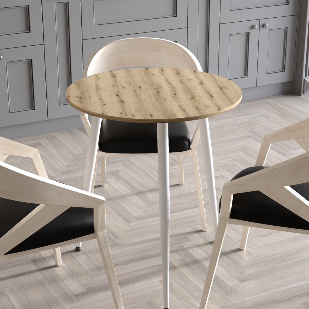 Стол круглый OPTIMA 3 ноги на конус Ferrum-decor 750x670x670 Белый металл ДСП Дуб Евок Прибрежный 16 мм (FRD-107559)