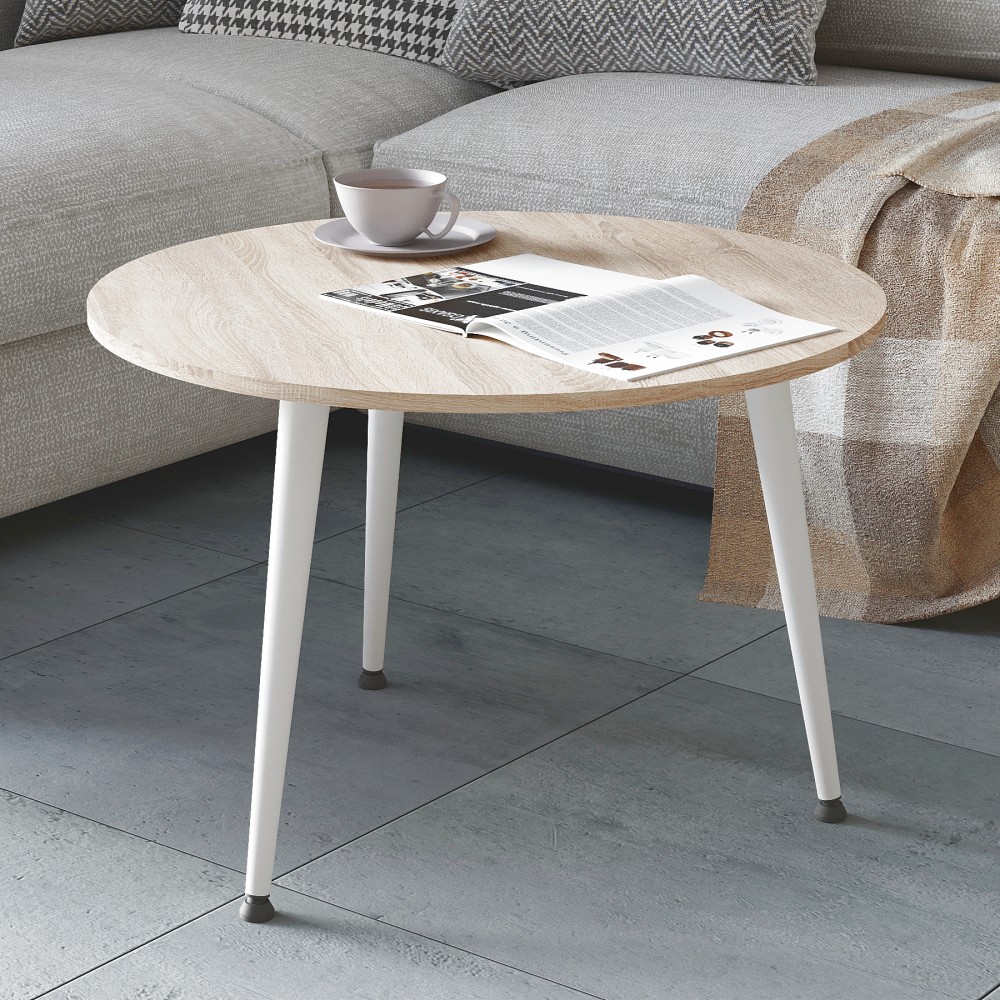 Журнальний круглий стіл OPTIMA 1 ніжки конусні Ferrum-decor 450x670x670 Білий метал ДСП Дуб Сонома 16 мм (FRD-107469)