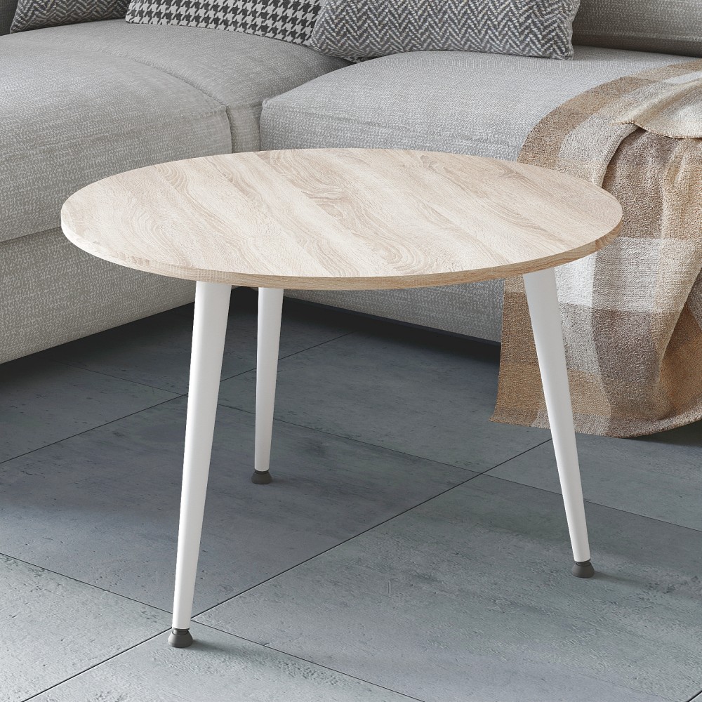 Журнальний круглий стіл OPTIMA 1 ніжки конусні Ferrum-decor 450x670x670 Білий метал ДСП Дуб Сонома 16 мм (FRD-107469)