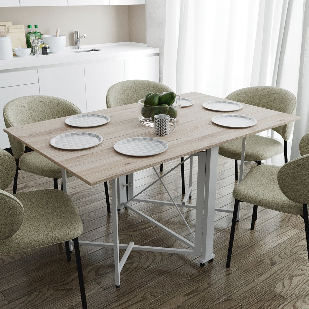 Обідній стіл трансформер книжка Оріон Pro Ferrum-decor 75x152x90 Білий метал ДСП Дуб Сан-Марино 16 мм (FRD-107409)