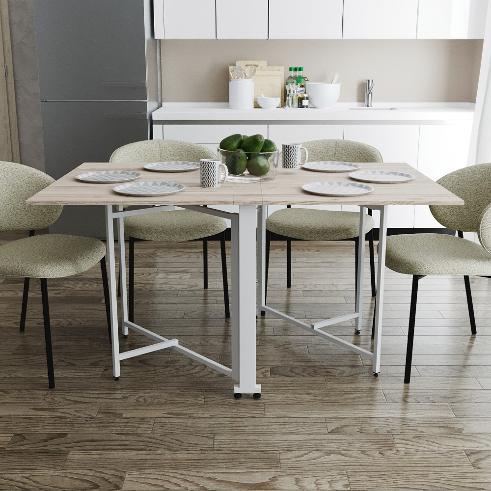 Обідній стіл трансформер книжка Оріон Pro Ferrum-decor 75x152x90 Білий метал ДСП Дуб Сан-Марино 16 мм (FRD-107409)