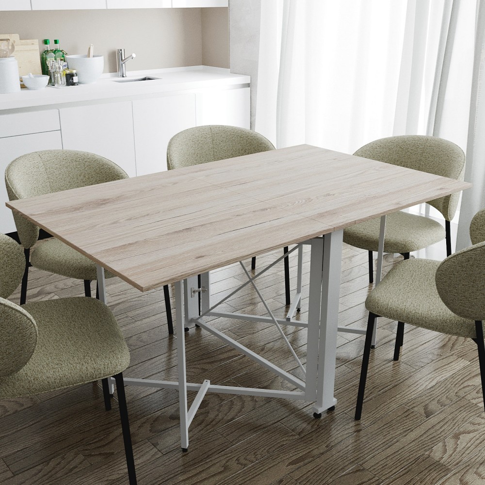 Обідній стіл трансформер книжка Оріон Pro Ferrum-decor 75x152x90 Білий метал ДСП Дуб Сан-Марино 16 мм (FRD-107409)