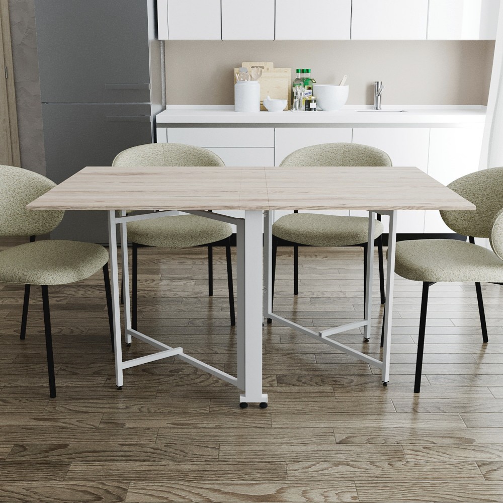 Обідній стіл трансформер книжка Оріон Pro Ferrum-decor 75x152x90 Білий метал ДСП Дуб Сан-Марино 16 мм (FRD-107409)
