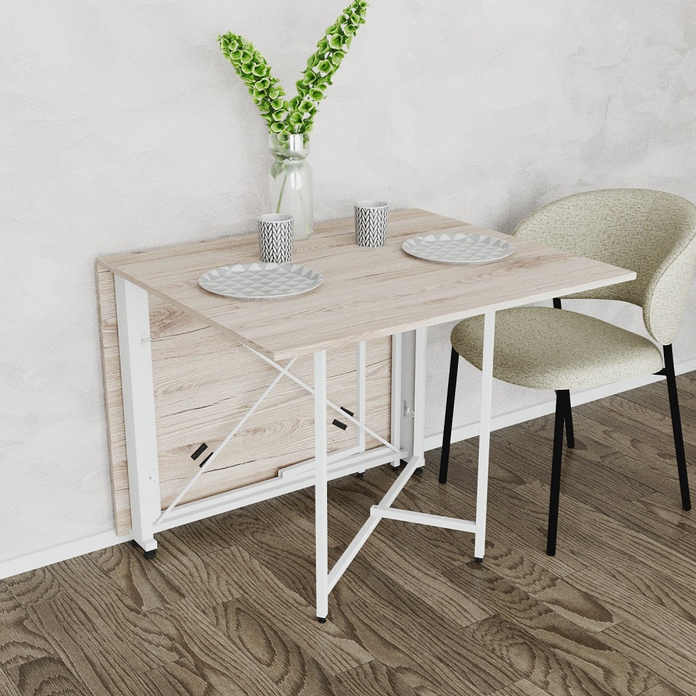 Обідній стіл трансформер книжка Оріон Pro Ferrum-decor 75x152x90 Білий метал ДСП Дуб Сан-Марино 16 мм (FRD-107409)
