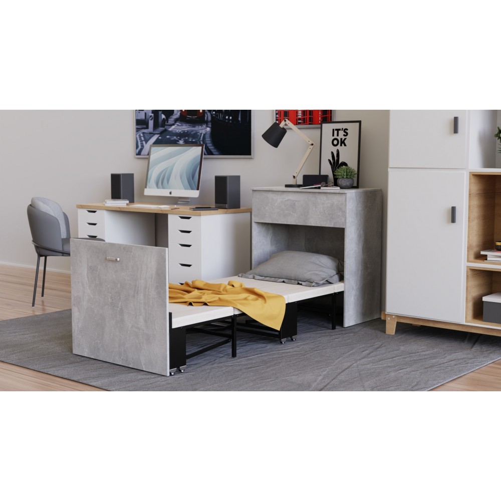 Кровать трансформер комод ASCET 3 Ferrum-decor 920x2000x700 Черный металл ДСП Бетон 16 мм (FRD-107339)