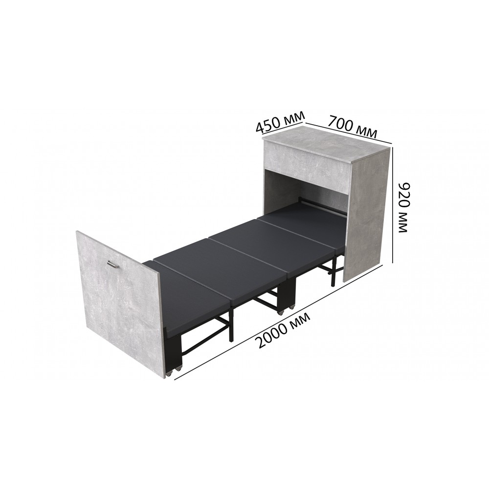 Кровать трансформер комод ASCET 3 Ferrum-decor 920x2000x700 Черный металл ДСП Бетон 16 мм (FRD-107339)