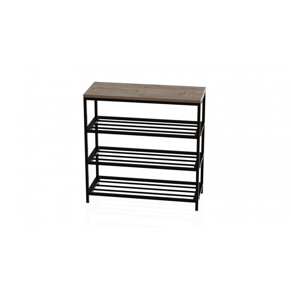 Полка для обуви Слайм 3 Ferrum-decor 635x630x260 Черный металл ДСП Дуб Сан-Марино 16 мм (FRD-106837)