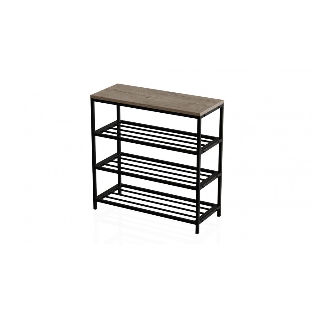 Полка для обуви Слайм 3 Ferrum-decor 635x630x260 Черный металл ДСП Дуб Сан-Марино 16 мм (FRD-106837)