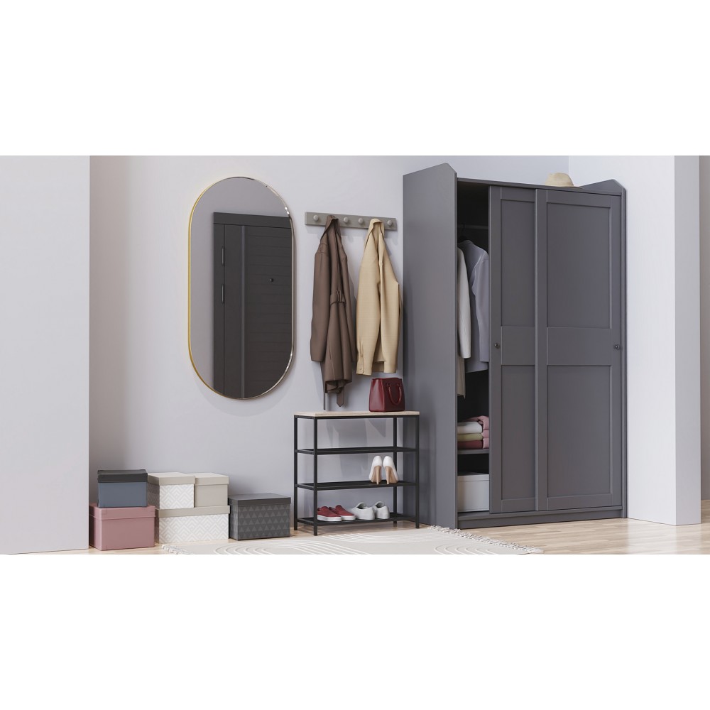 Полка для обуви Слайм 3 Ferrum-decor 635x630x260 Черный металл ДСП Дуб Сан-Марино 16 мм (FRD-106837)
