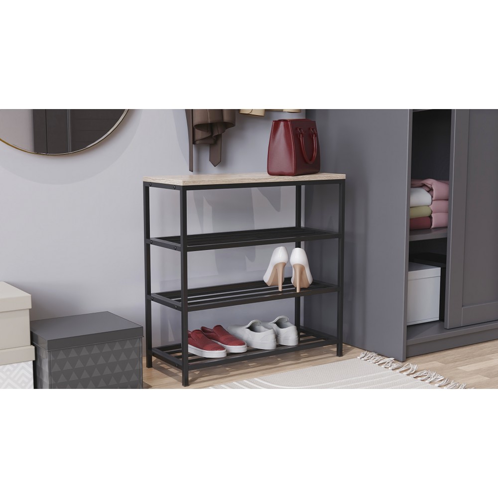 Полка для обуви Слайм 3 Ferrum-decor 635x630x260 Черный металл ДСП Дуб Сан-Марино 16 мм (FRD-106837)