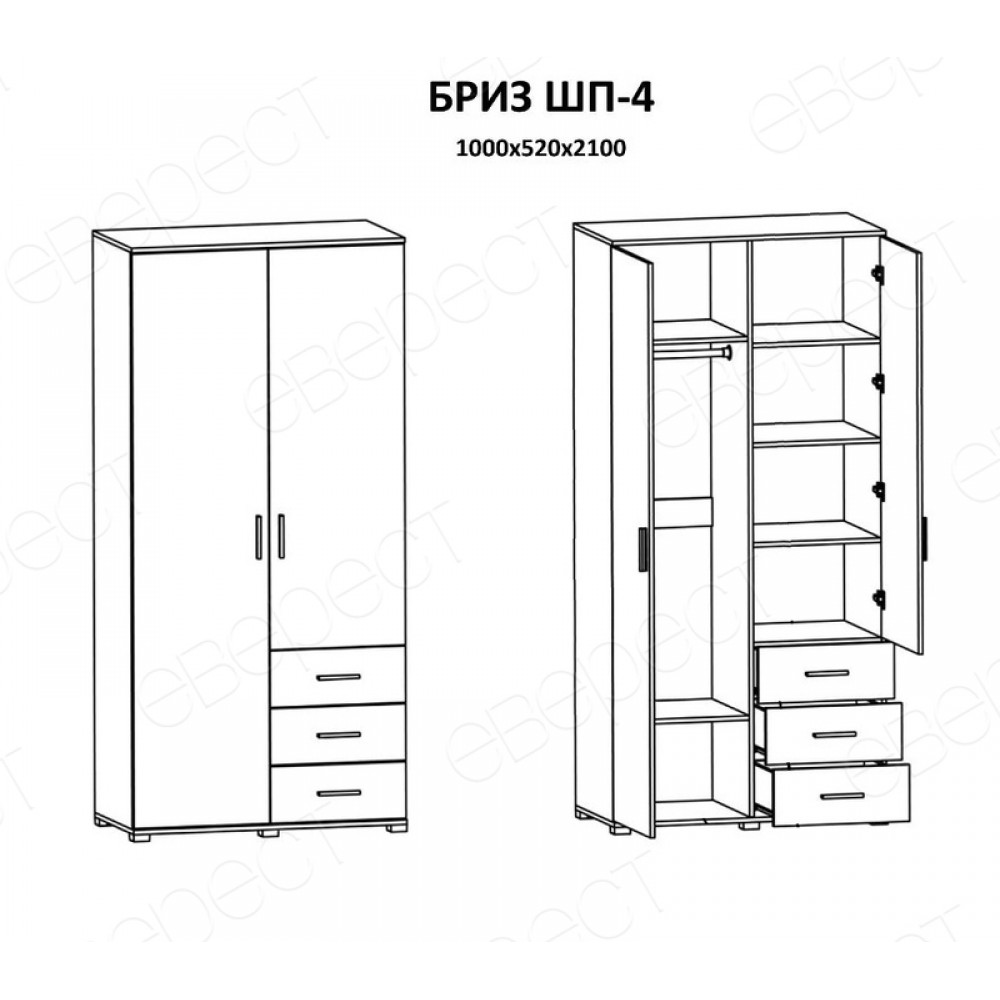 Шкаф прямой с ящиками Эверест Бриз ШП-4 Дуб сонома/Белый (EVR-073875)
