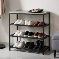 Полка для обуви Слайм 3 Ferrum-decor 635x630x260 Черный металл ДСП Бетон 16 мм (FRD-106838)
