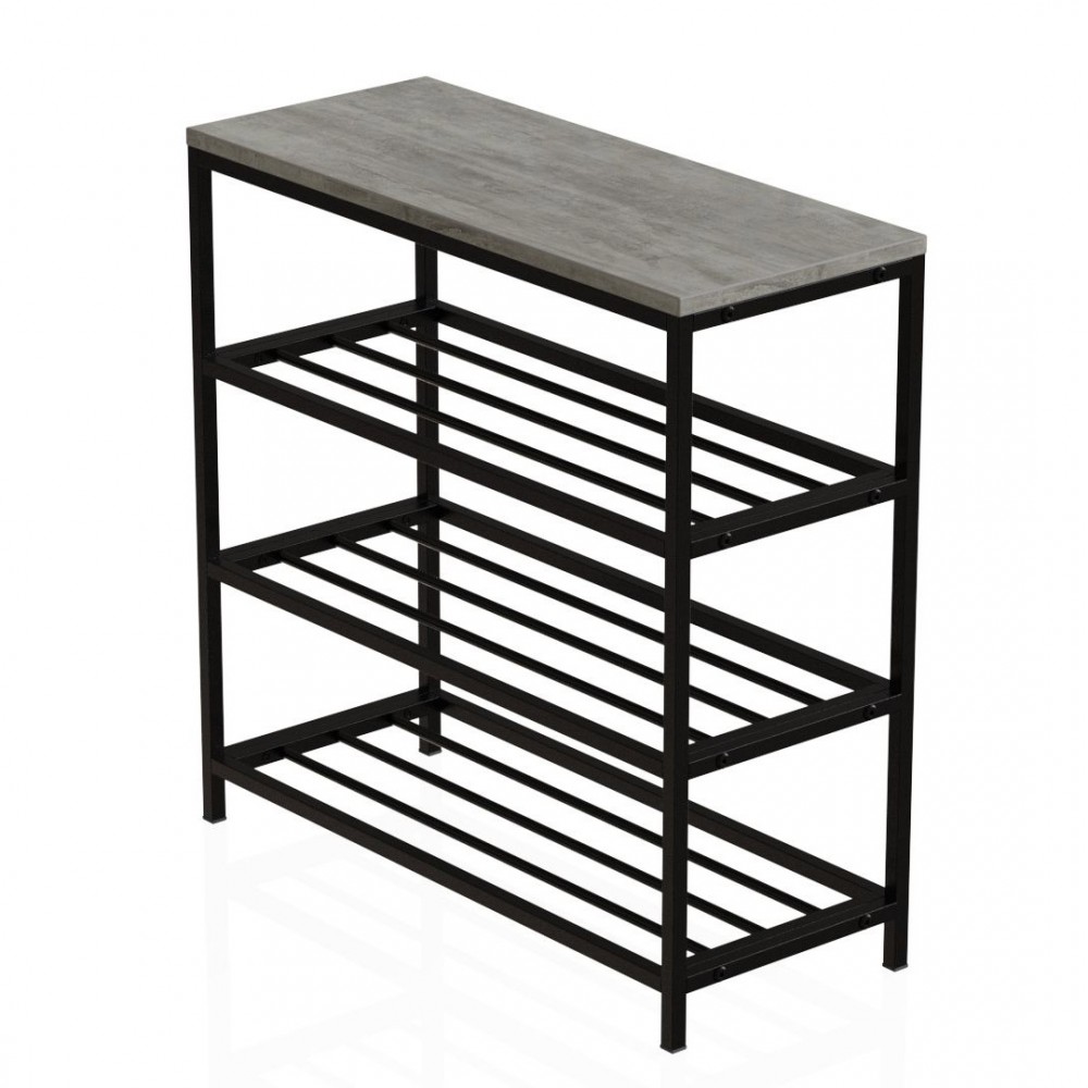 Полка для обуви Слайм 3 Ferrum-decor 635x630x260 Черный металл ДСП Бетон 16 мм (FRD-106838)