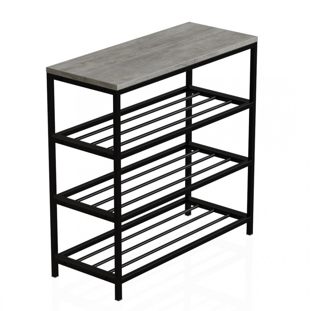 Полка для обуви Слайм 3 Ferrum-decor 635x630x260 Черный металл ДСП Бетон 16 мм (FRD-106838)