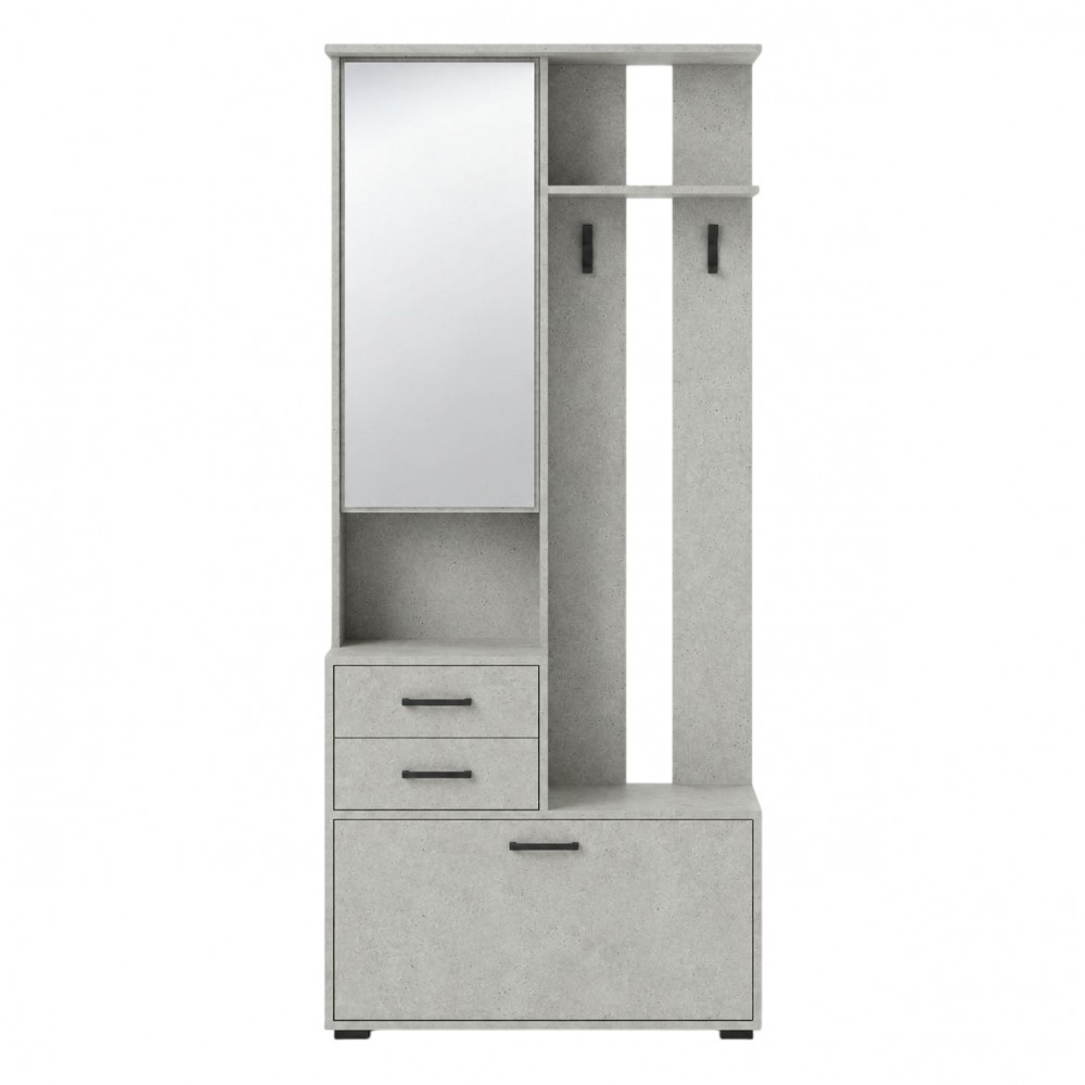 Вешалка с тумбой для обуви и зеркалом LION Тиволи 80х37,5х200 см Бетон Style (LION-045651)