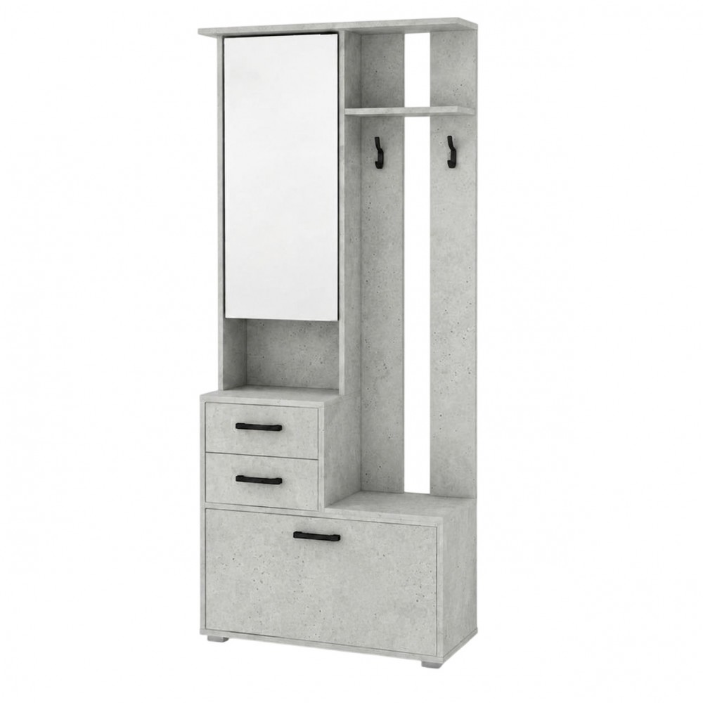 Вешалка с тумбой для обуви и зеркалом LION Тиволи 80х37,5х200 см Бетон Style (LION-045651)
