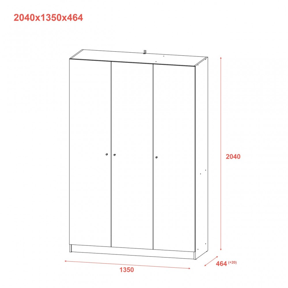 Шкаф для одежды Doros Промо Антрацит 3 ДСП 135х48х204 (44900524) (DRS-012157)